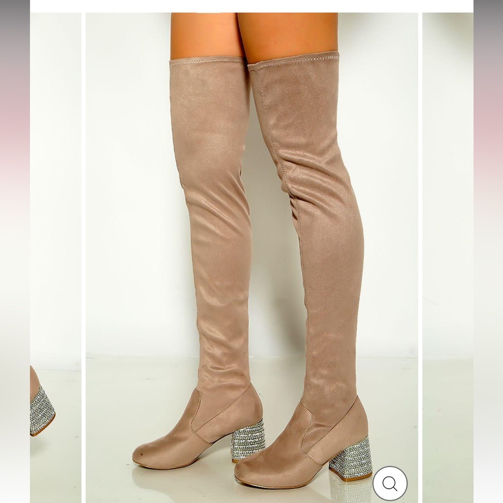 Simply beautiful…Elegant Tan Over-the-Knee Boots with Glitter Heel🔥🔥🔥